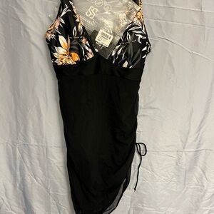 Black Floral Swimsuit Dress